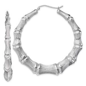 Sterling Silver Rhodium-plated Bamboo Round Hoop Earrings